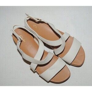 Clarks Kimmei Cork White Leather Platform Wedge Strappy‎ Sandals Sz. 9